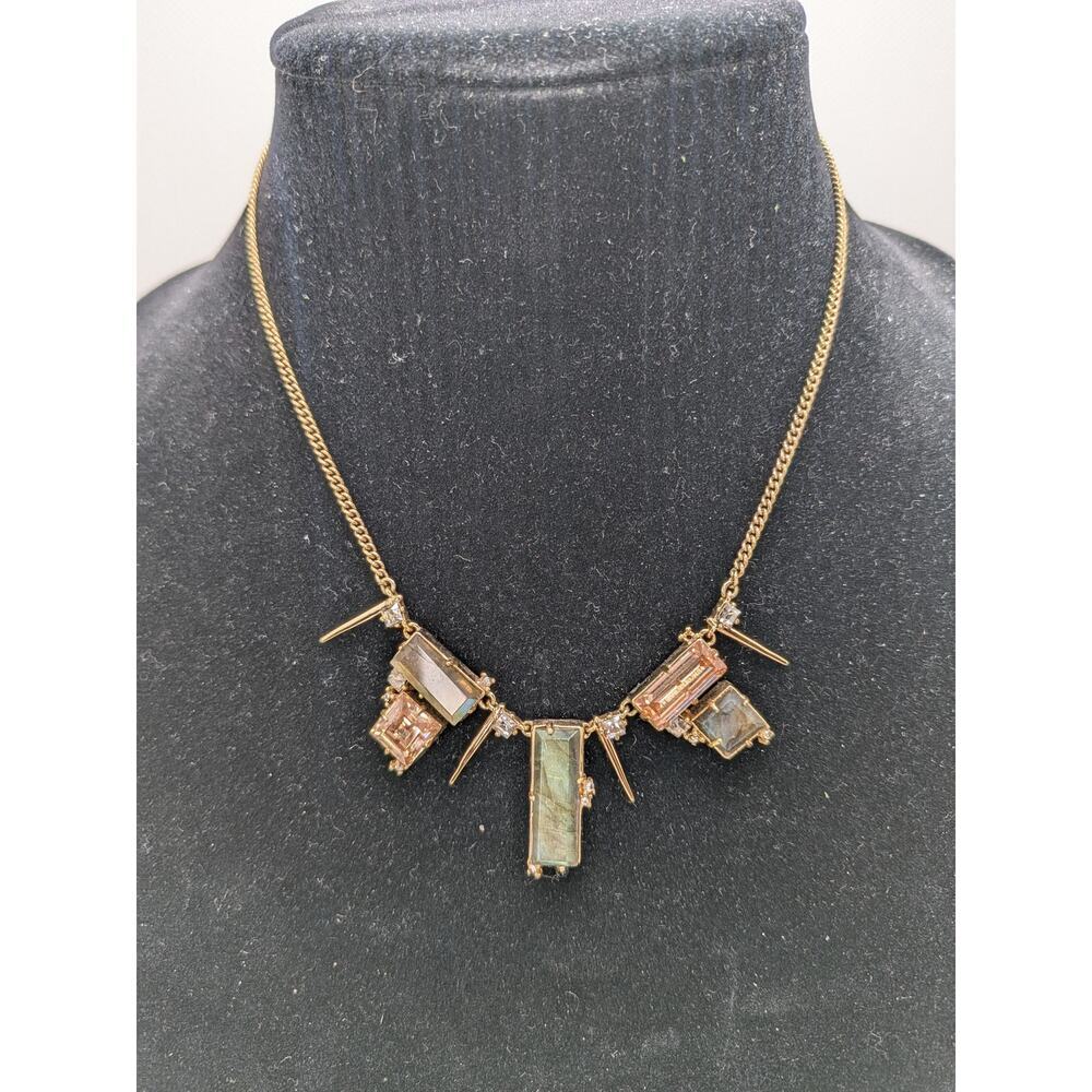 Alexis Bittar Geometric Crystal & Stone Spike Gold Adjustable Necklace 19"